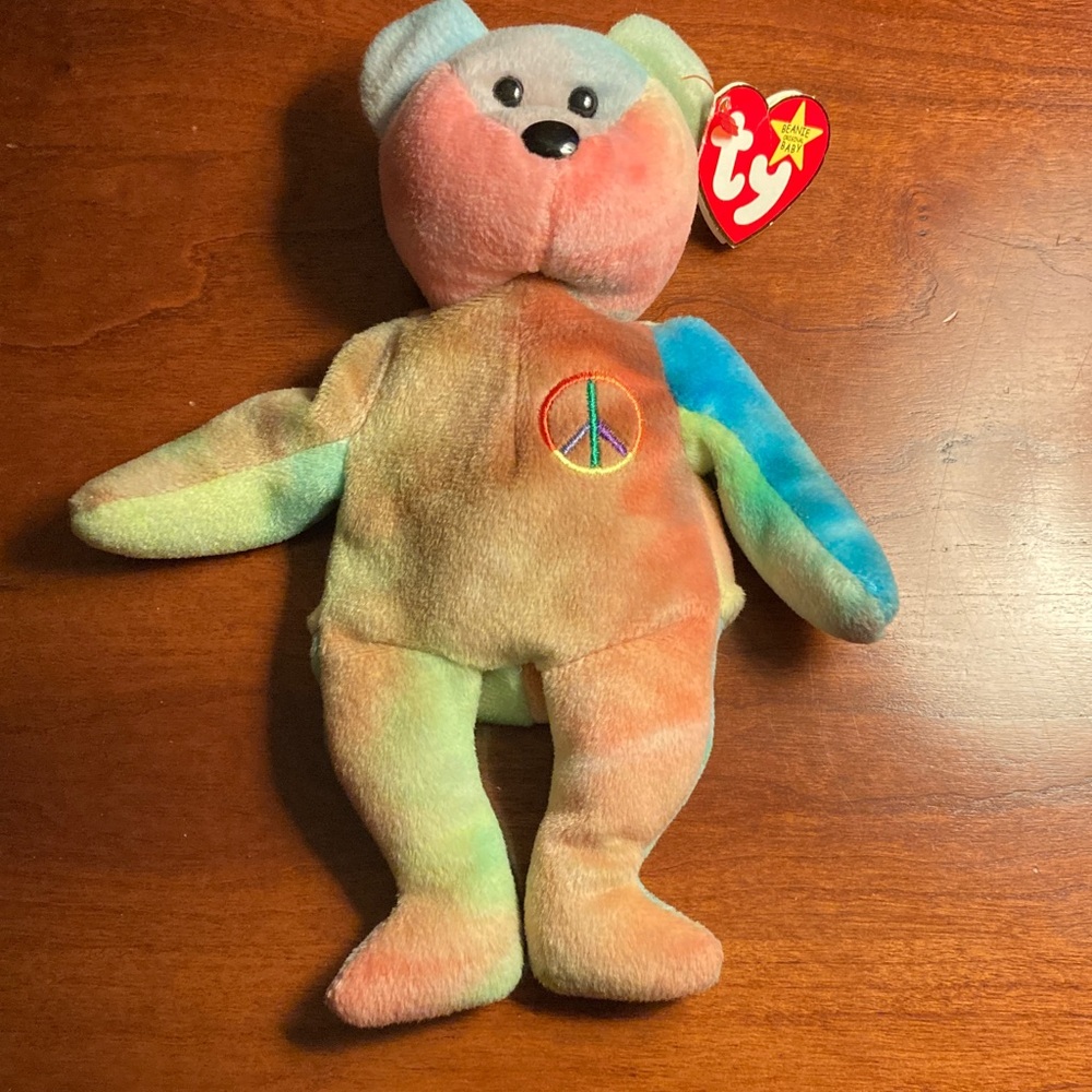 Ty Beanie Babies Peace Bear DOB:2/2/96 B.P.E. Pellets
